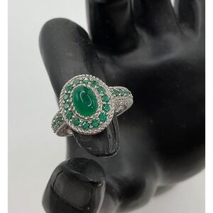 Judith Ripka Sterling Silver Green Chalcedony CZ Statement Ring Size 6 925 CZ
